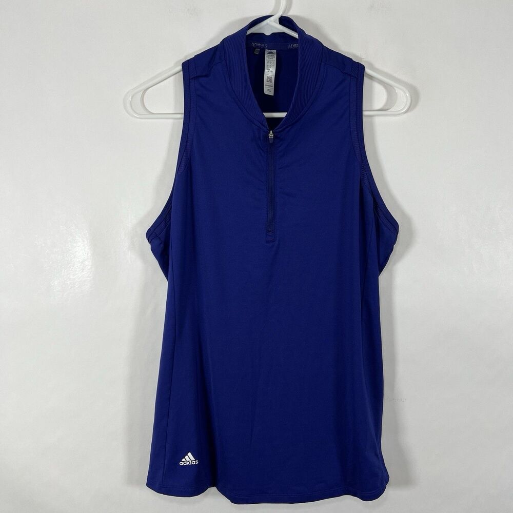 Adidas Golf 1/4 Zip Sleeveless Blade Collar Polo Shirt Womens Size Large Blue